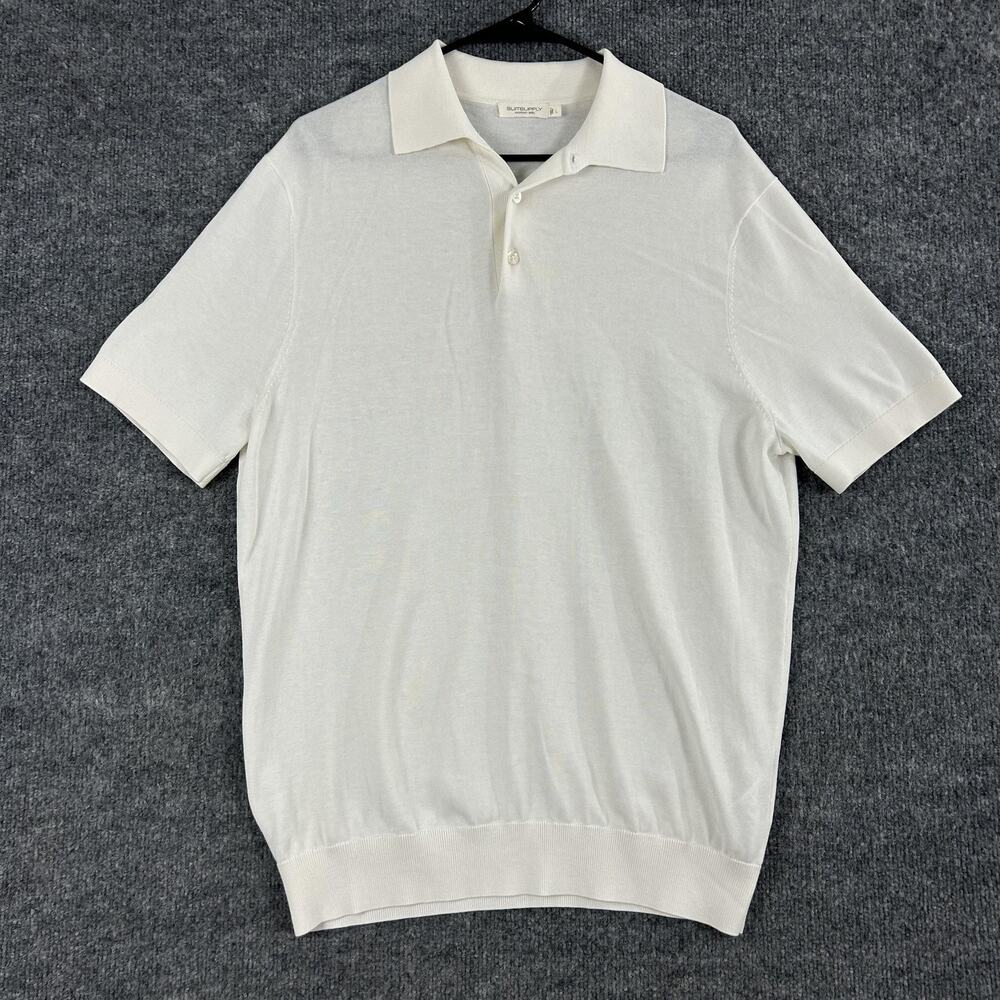 SuitSupply Polo Mens Large Cotton Silk Knit Shirt White Old Money Preppy Luxury